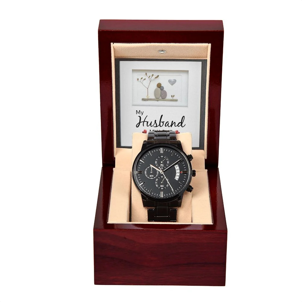To My Husband My Love Black Chronograph Watch Inspirational Message Card Luxury